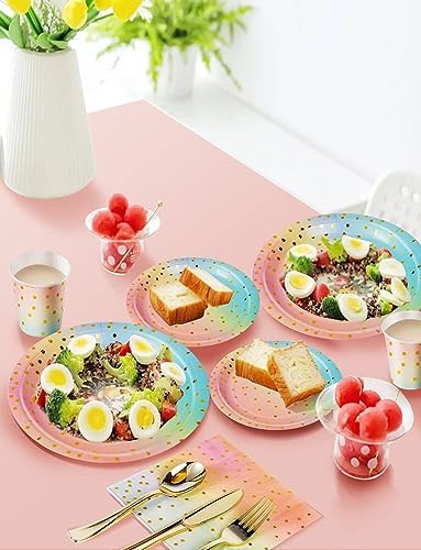 Nkaiso 141Pcs Rainbow Paper Plates and Napkins Party Supplies for20 - Image 5