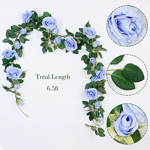 TELDRASSIL 4Pcs(26 FT) Artificial Rose Vine Fake Flower Garland Fake Silk Rose Hanging Vine for Wedding Party Background Arch Garden Background Decoration (Blue) - Image 2