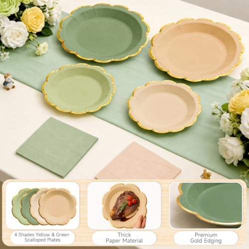 60pcs Sage Green and Nude Disposable Paper Plates & Napkins Set for 20 - Image 4