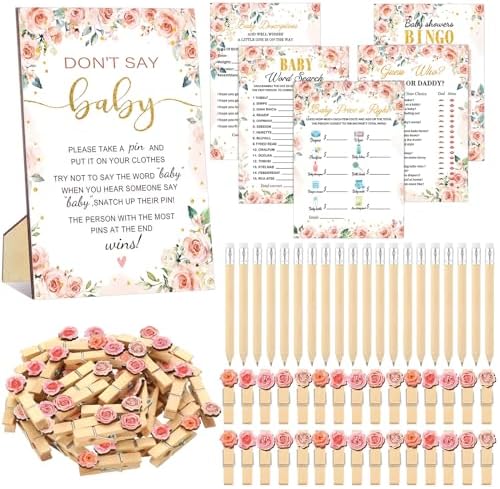 Patelai 321 Pcs Baby Shower Games Supplies, Floral by Patelai