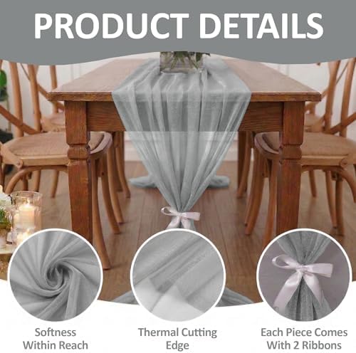 Pack of 5 Chiffon Table Runners 29 x 120 Inch, 14FT Long - Grey - Image 5