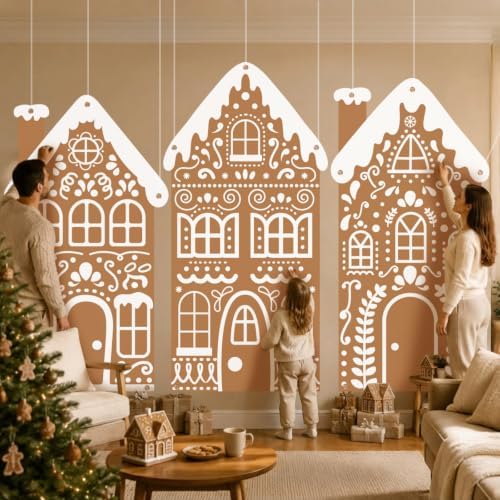 Chumia 3 Pcs Large Christmas Gingerbread House Backdrop Decorations - Image 6