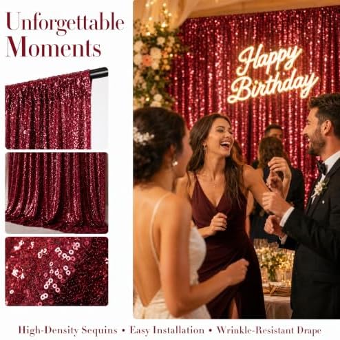 ShinyBeauty Sequin Backdrop 2 Panels 4x7ft Burgundy for Wedding - Image 3