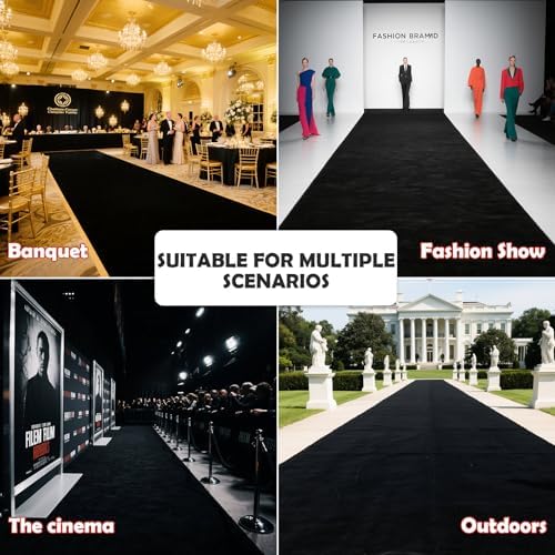 Extra Thick Black Carpet Runner 3 x 15Ft, Non-Slip TPR Rubber Backing, 450 GSM Heavy-Duty Aisle Runner Black Runner Rug for Wedding Ceremony, Hollywood Party, Graduation & Award Events - Image 7