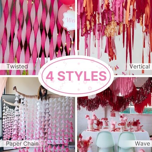 PartyWoo Pink Crepe Paper Streamers 4pcs 328 FT Red Hot Red Streamers - Image 6
