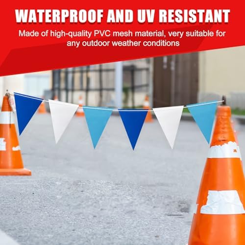Safety Warning Pennant Banner Flags(Dark/Light Blue+White, 135pcs,315FT) - Image 7