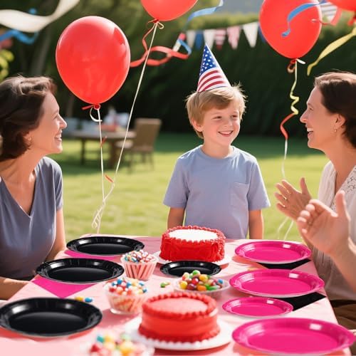 Grencian 96 Pcs Hot Pink and Black Birthday Decorations, Serves 24 - Image 5