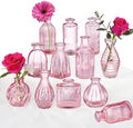Pink Vase, Bud Vases Set of 12, Small Pink Glass Vases for Flowers Modern Ribbed Glass Bud Vase for Decor Wedding Flower Vase in Bulk Vintage Decor Bridal Shower Centerpieces Home Table Decoration by PHUNTTEK