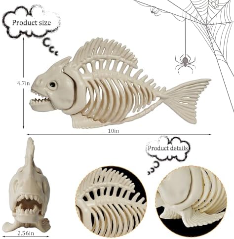 NEROSUN Halloween Fish Skeleton Decorations, 3 Pack 10" Plastic Animal Skeleton with Posable Jaw, Spooky Fish Bones Decor Indoor Outdoor for Party Graveyard Haunted House Prop - Image 4