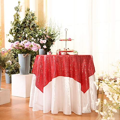 Eternal Beauty Red Square Sequin Tablecloth Sparkly Overlay for Wedding Party Birthday Baby Shower Christmas 48"x48" by EternalBeauty