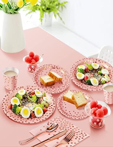 Nkaiso 141Pcs Pink Rose Gold Paper Plates and Napkins Party Supplies for20 - Image 4