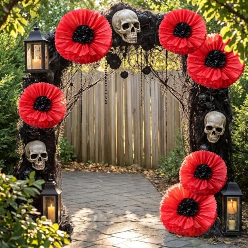 Giegxin 6 Pcs 31.5" 24" Halloween Wizard Gaint Red Poppy Paper Flowers - Image 6