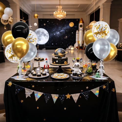 TONIFUL 4 Set Black Gold Silver Balloon Stand Balloon Centerpiece for Table - Image 4