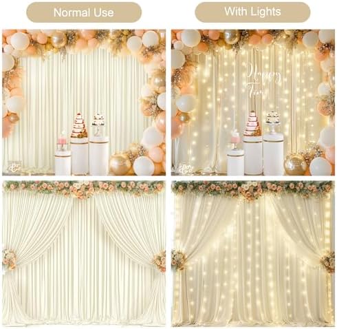 Beige Backdrop Curtains with Lights String for Parties,10x10FT Wrinkle Free Polyester Wedding Photo Backdrop Curtains for Baby Shower Birthday Ceremony Reception Home Party Decorations - Image 3