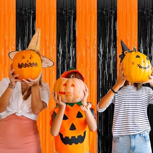 ZATAYE 2 Pack Orange Black Halloween Foil Curtain Streamer Decorations - Image 5