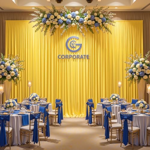 10x10ft Yellow Backdrop Curtain Panels for Parties - Wrinkle Free Polyester Photo Curtain Backdrop Wedding Back Drop Fabric Drapes for Party Decorations Background for Photography - Image 2