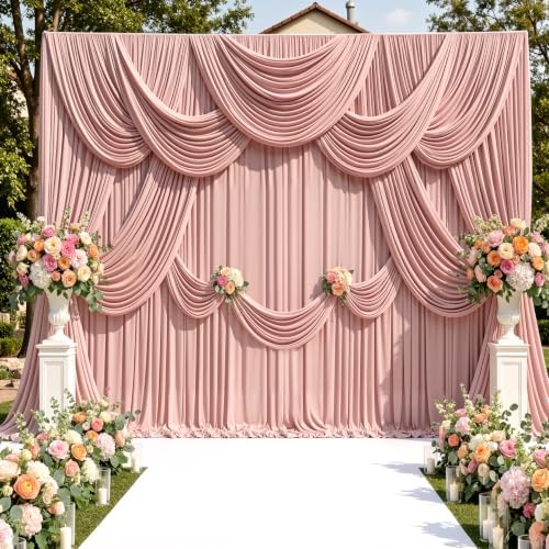 40ftx10ft Wrinkle Free Dusty Pink Backdrop Curtains for Parties, Silky Polyester Photo Backdrop Drapes 8 Panels 5x10ft Back Drop Cloth for Wedding Birthday Baby Shower Photography Background - Image 7