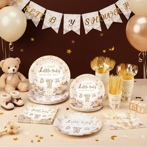 168 Pcs Neutral Gold Baby Shower Decorations Serve 24 - Image 4