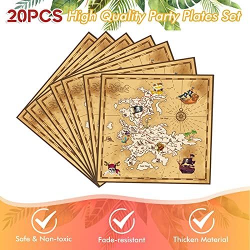 41 Pieces Pirate Party Tableware Set Pirate Birthday Party Decorations Includes Treasure Map Plates Nautical Napkins and Plastic Island Treasure Tablecloth for Treasure Theme Birthday Party Decoration - Image 4