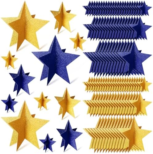 Sinload 45 Piece 3D Glitter Star Centerpieces Navy Blue Gold Party Decor by Sinload