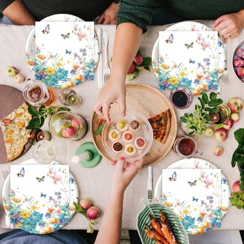 50pcs Wildflower Paper Plates and Napkins Party Decorations, 7inch Watercolor Floral Paper Plate Tableware for Spring Summer Birthday Baby/Bridal Shower Picnic Wedding Girl Tea Party Supplies - Image 5