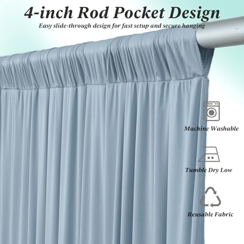 40 ft x 10 ft Wrinkle Free Dusty Blue Backdrop Curtain for Parties, 8 Panels 10ft Polyester Dusty Blue Photo Backdrop Drapes for Graduation Birthday Wedding Party Stage Curtains - Image 6