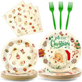 Qyeahkj 100 Pcs Christmas Xmas Party Paper Plates and Napkins, Vintage Holiday Party Supplies Birthday Party Tableware Set Table Decorations Favors with Forks for Girls Boys Kids Serve 25 by Qyeahkj
