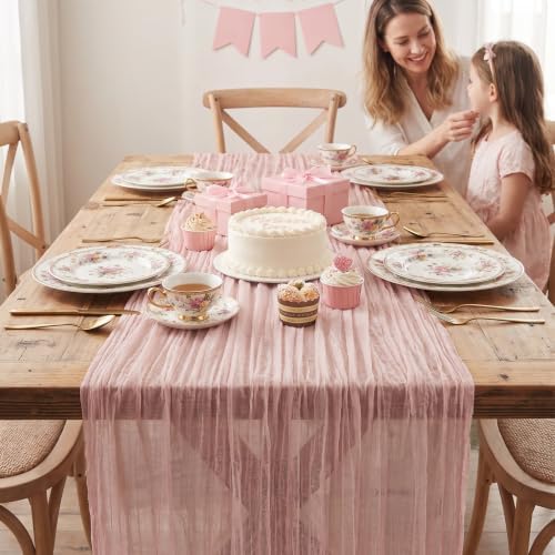 2 Pack Pink Cheesecloth Table Runner for Fall Birthday Party Home Decor - Image 6