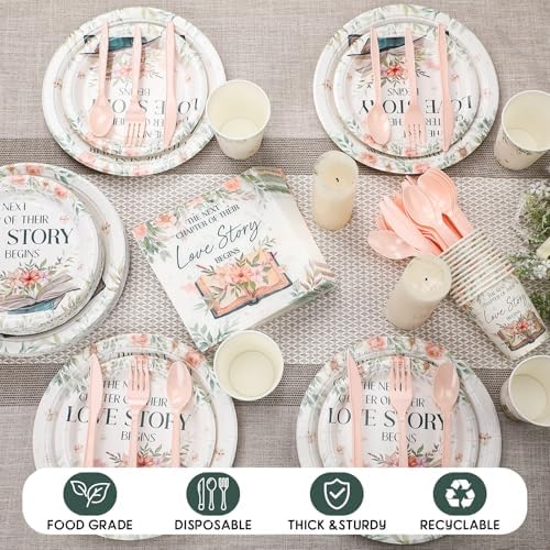 Yungyan 252 Pcs Next Chapter Love Bridal Shower Party Tableware Set Included Plates Napkins Cups Forks Knives Cutlery for Party Decorations Supplies 36 Guests - Image 3