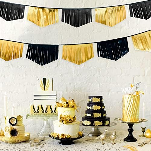 Black and Gold Tassel Banner Double Sided Metallic Fabric Pennant Bunting Flag Garland for Graduation Anniversary Bachelorette Birthday Engagement Wedding Bridal Shower Hen Party Decorations Supplies - Image 4