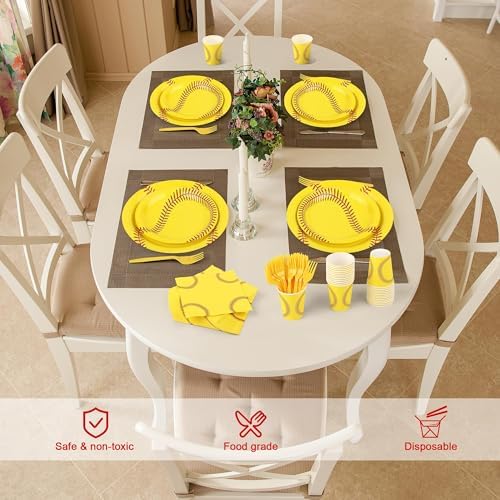 Kochorie 144 Pieces Softball Paper Plates and Napkins Sports Party Tableware Sets Including Disposable Paper Plates Napkins Cups Forks Serves 24 for Birthday Sports Softball Party Decorations - Image 5