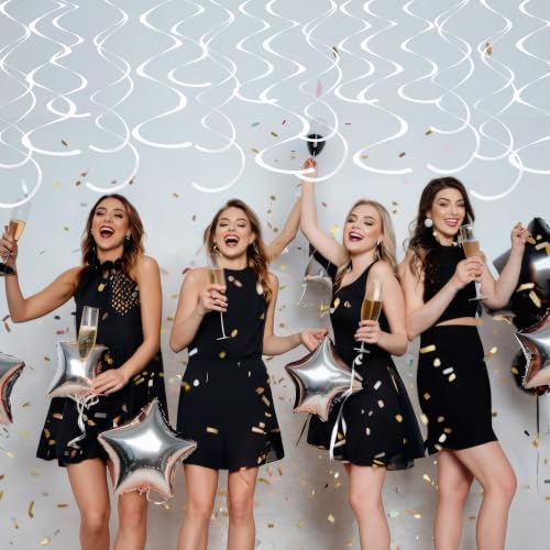 Sliver Ceiling Swirl Foil Decorations Hanging Plastic Streamer Themed Swirl Party for Graduation Celebration, Pack of 28 - Image 7