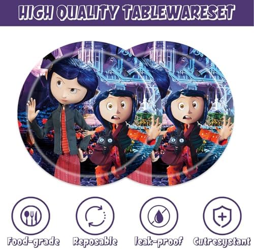 Coraline Party Supplies 40pck include 20 plates, 20 napkins for the birthday party decoration (White-17) - Image 3