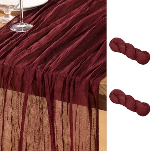 DeZerlor Burgundy Cheesecloth Table Runners 2 Pack Christmas Party Runners by DeZerlor