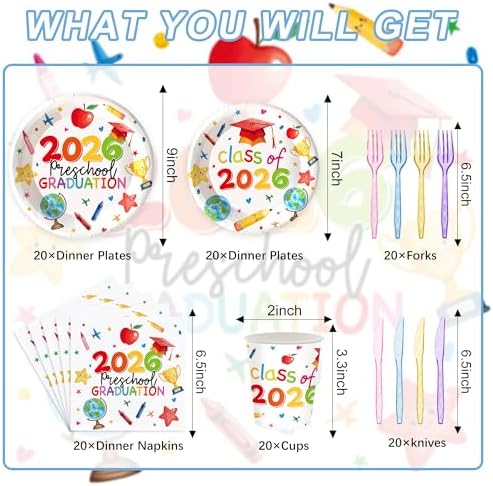 120Pcs 2026 Preschool Graduation Party Decorations Tableware Set - Image 5