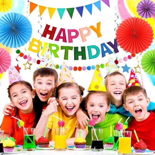 CANREVEL 17 PCS Pre-Strung 3D Rainbow Happy Birthday Banner, Multi Streamer - Image 6