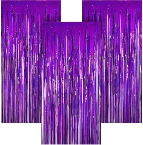 3 Pack 3.28ft x 6.56ft Glitter Purple Tinsel Foil Fringe Curtains, Photo Booth Backdrop Party Decorations for Birthday Wedding Baby Shower Graduation Bachelorette New Years by Unknown