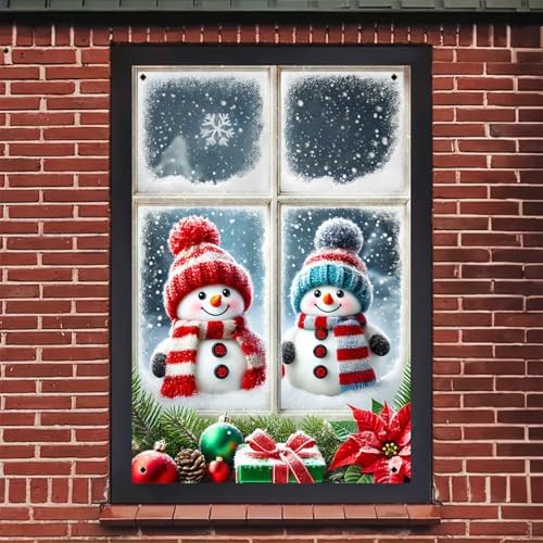 BlissYard Snowman Duo Christmas Window Banner 31x47 Polyester - Image 5
