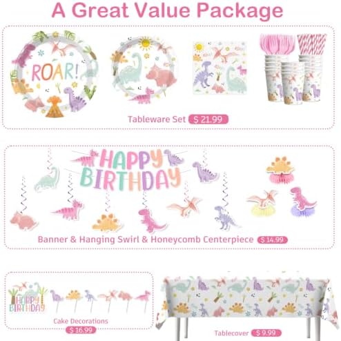 Xynic Pastel Pink Dinosaur Birthday Decorations for Girl Dino Party - Image 3