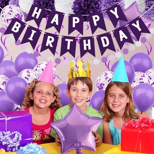 Purple Party Decorations with Banner - Women Girls Engagement, Anniversary & Birthday Supplies - Image 6