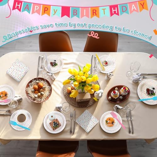 Newtay 96 Pcs Donut Plates Napkins Sprinkles Birthday Party Tableware Set - Image 6