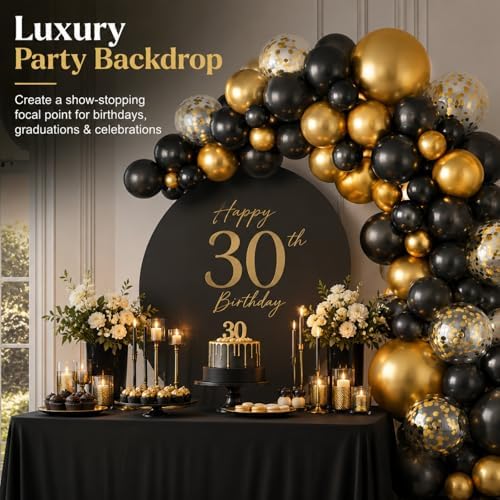 Black and Gold Balloon Arch Kit, 127 PCS Black Gold Balloon Garland with 8 Jumbo 18 Inch Metallic and Confetti Balloons for Men Birthday, Graduation, Retirement and New Year Party Decorations - Image 2