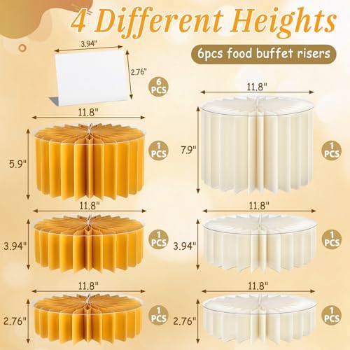 6Pcs Buffet Risers, Food Risers for Table, Foldable Cake Display Stands, Tall Cardboard Cupcakes Stand for Show Catering Desserts Jewelry Wedding Birthday Party Decoration (Yellow White) - Image 2