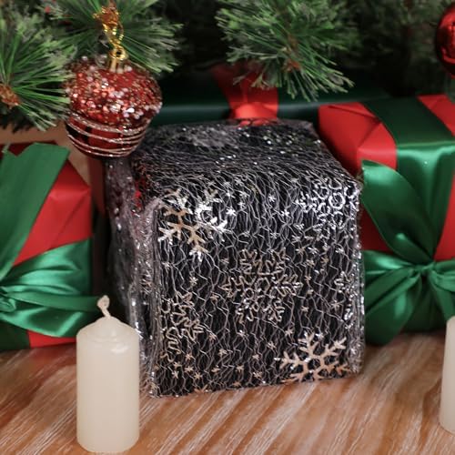 Snowkingdom Christmas Snowflake Silver Table Runner 11 Inch x 100 Feet Sparkly Silver Foil Glitter Metallic Mesh Dining Table Decorations for Seasonal Winter Xmas Festival Holiday Home Party - Image 6