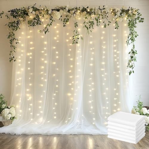 Tulle Backdrop Curtain with Lights 30x10FT Ivory Sheer Curtains by Xiomot