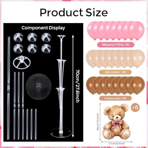 6 Sets Bear Baby Shower Balloon Stand Kit for Table Girl Baby Shower with Balloon Ornament for Pink Bear Theme Gender Reveal Birthday Party Table Decoration Supplies - Image 3