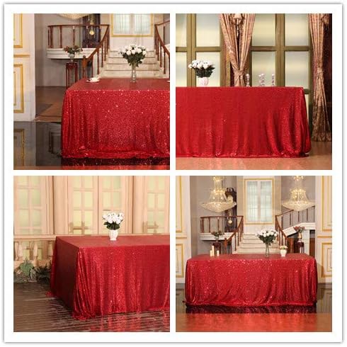Eternal Beauty Red Sequin Tablecloth 60 x 102-Inch Sparkly Overlay Rectangle Glitter Table Cover for Wedding Party Birthday Decoration - Image 5