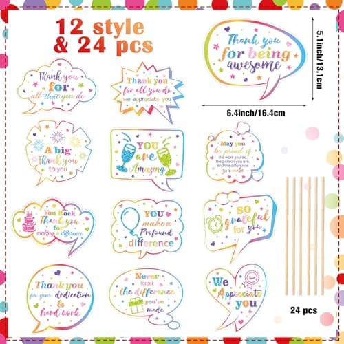 24pcs Customer Service Week Appreciation Decor Photo Prop, Colorful Glitter - Image 2