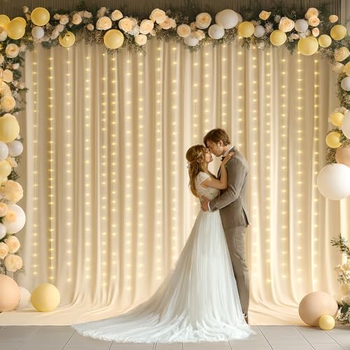 30 x 10ft Champagne Backdrop Curtains with Lights String - Image 3