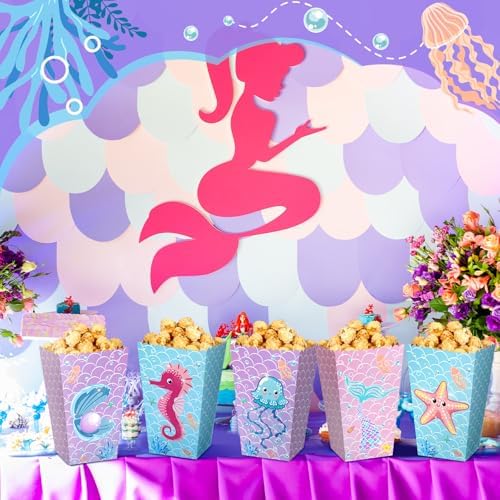 Gueevin 24 Pcs Mermaid Popcorn Boxes Treat Boxes Candy Holder Container - Image 4